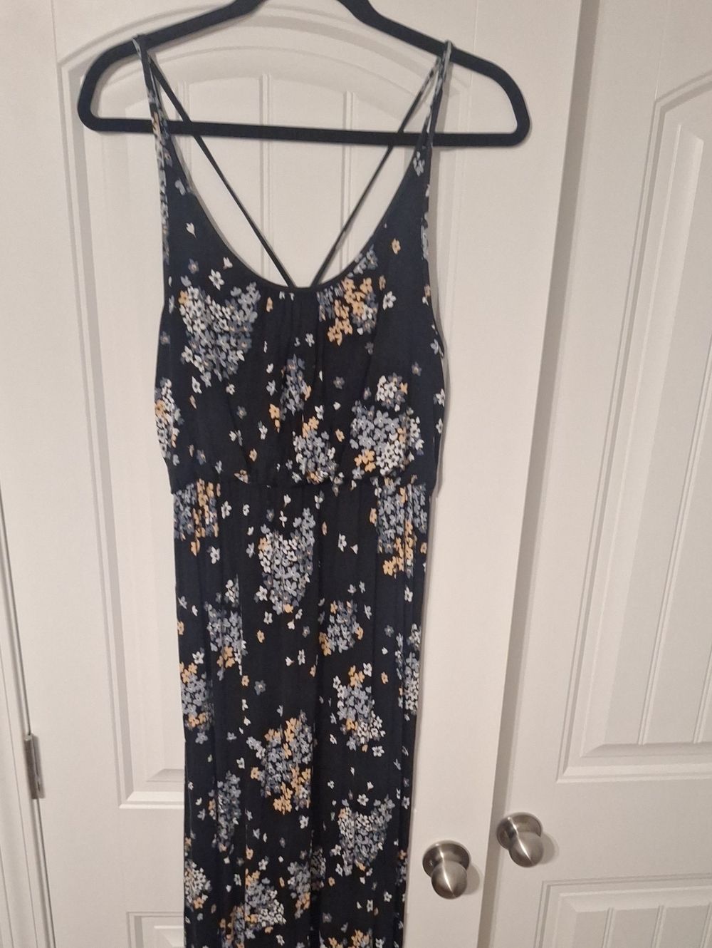 LOFT Navy Floral Spaghetti-Strap Maxi Dress